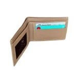 Men's Beige Slim Fold Leather Wallet Side View
