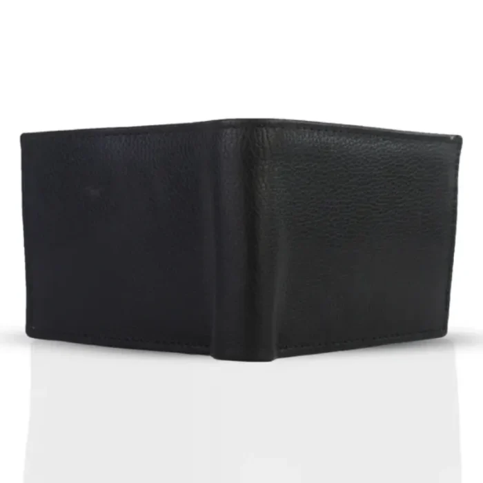 Men'S Black Bifold Coin Pocket Leather Wallet Back View