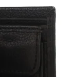 Men's Black Bifold Coin Pocket Leather Wallet Close View