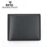 Men's Black Genuine Leather Slim Card Holder Wallet Front