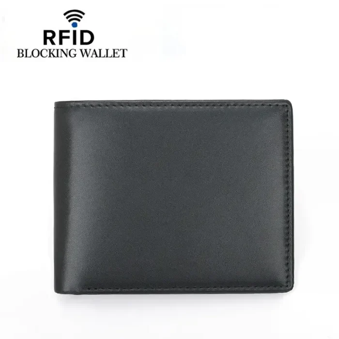 Men'S Black Genuine Leather Slim Card Holder Wallet Front