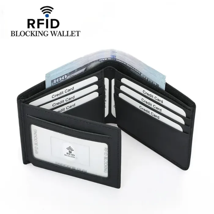 Men'S Black Genuine Leather Slim Card Holder Wallet Inner View