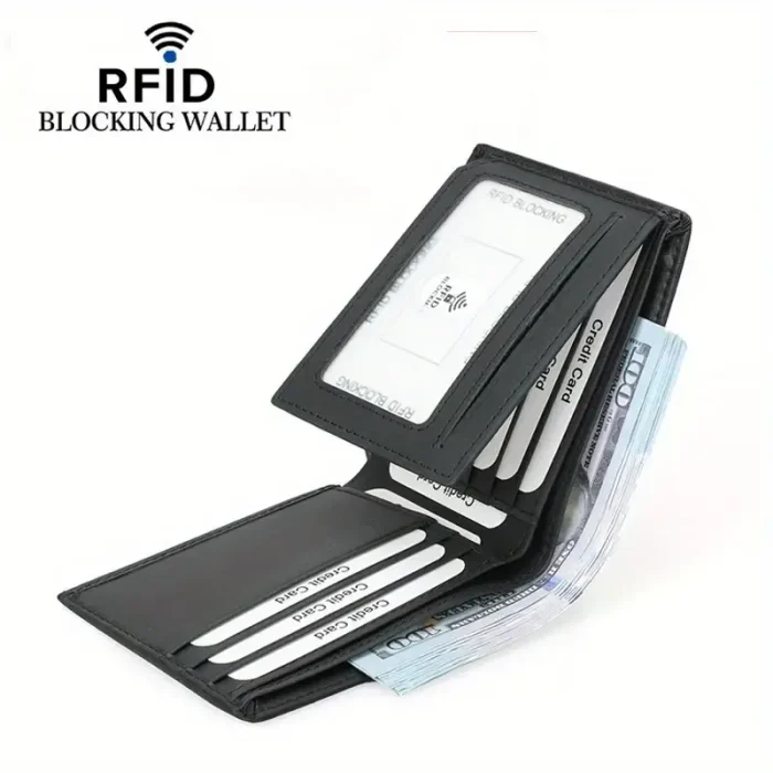 Men'S Black Genuine Leather Slim Card Holder Wallet View