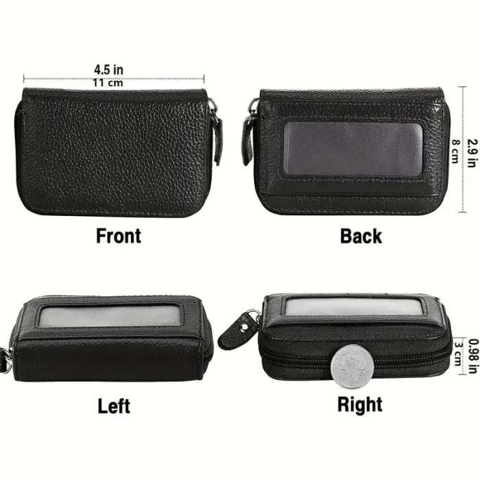 Men'S Black Genuine Leather Zip-Around Wallet All View