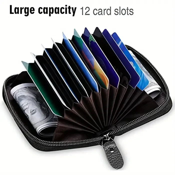 Men'S Black Genuine Leather Zip-Around Wallet Inner View