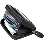 Men's Black Genuine Leather Zip-Around Card Holder Wallet