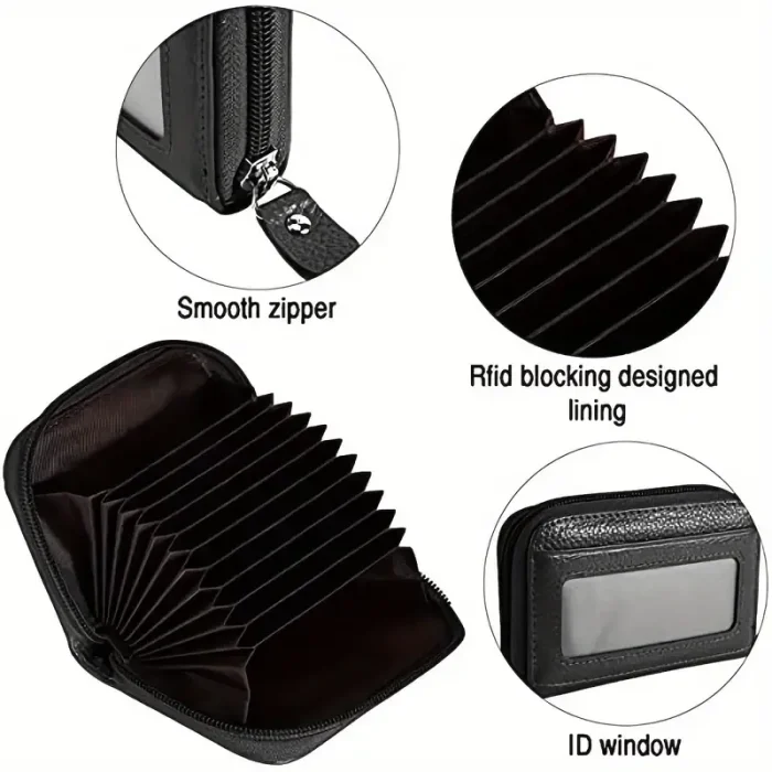 Men'S Black Genuine Leather Zip-Around Wallet View