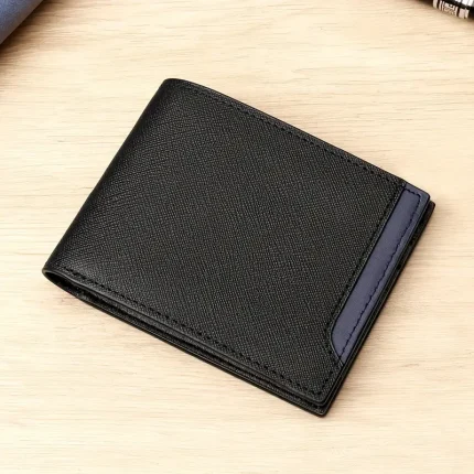Men's Black Leather Slim Bifold Credit Card Wallet View