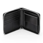 Men's Black Leather Zip Wallet With Coin Purse Open View