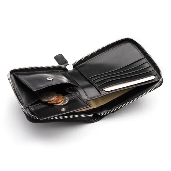 Men'S Black Leather Zip Wallet With Coin Purse Inner View