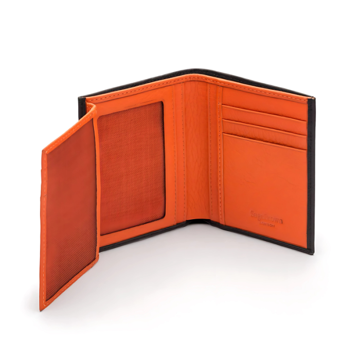 Men'S Black-Orange Leather 6 Credit Card Compact Wallet View