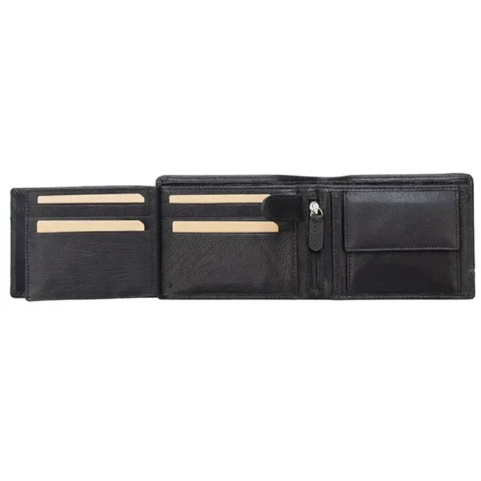 Men'S Black Rfid Large Trifold Wallet Full Inner View