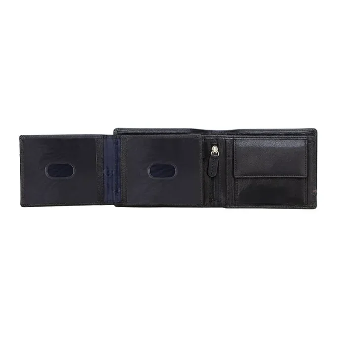 Men'S Black Rfid Large Trifold Wallet Full Open View