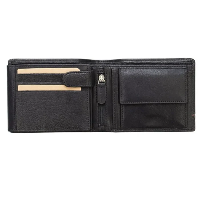 Men'S Black Rfid Large Trifold Wallet Open View