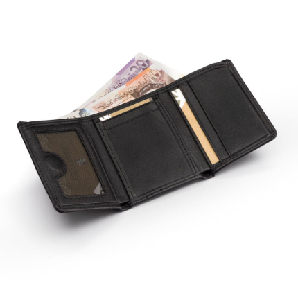 Men's Black Trifold Leather Wallet With ID Window