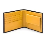 Men's Black/Yellow Leather Wallet With Coin Pocket