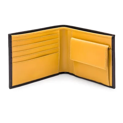 Men's Black/Yellow Leather Wallet With Coin Pocket