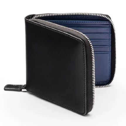 Men's Black/Cobalt Leather Wallet With Zip Around