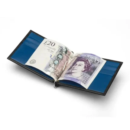Men's Black/Cobalt RFID Leather Money Clip Wallet