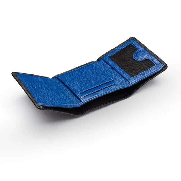 Men'S Black-Cobalt Trifold Leather Wallet Inner View