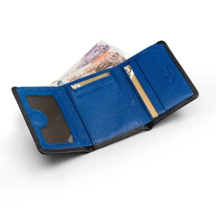 Men's Black-Cobalt Trifold Leather Wallet