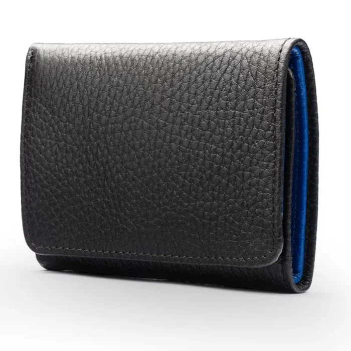 Men'S Black-Cobalt Trifold Leather Wallet Look