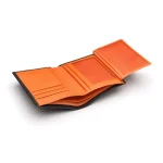 Men's Black-Orange Leather 6 Credit Card Compact Wallet Inner View