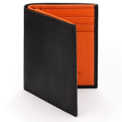 Men's Black-Orange Leather 6 Credit Card Compact Wallet