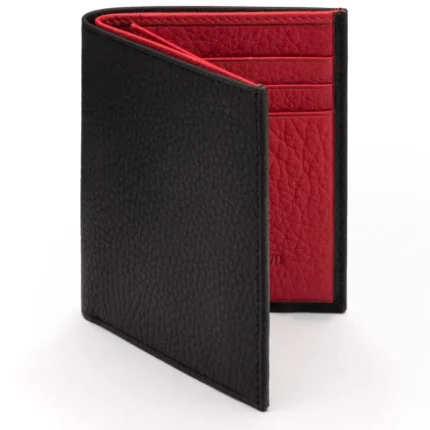 Men's Black-Red Leather 6 Credit Card And ID Compact Wallet