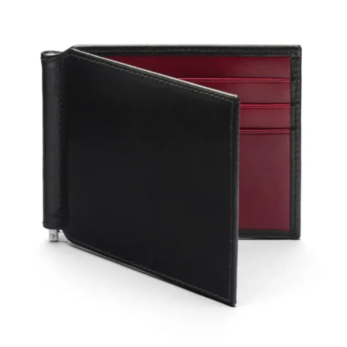 Men'S Black-Red Rfid Leather Money Clip Wallet View