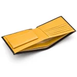 Men's Black_Yellow Leather Wallet With Coin Pocket Open