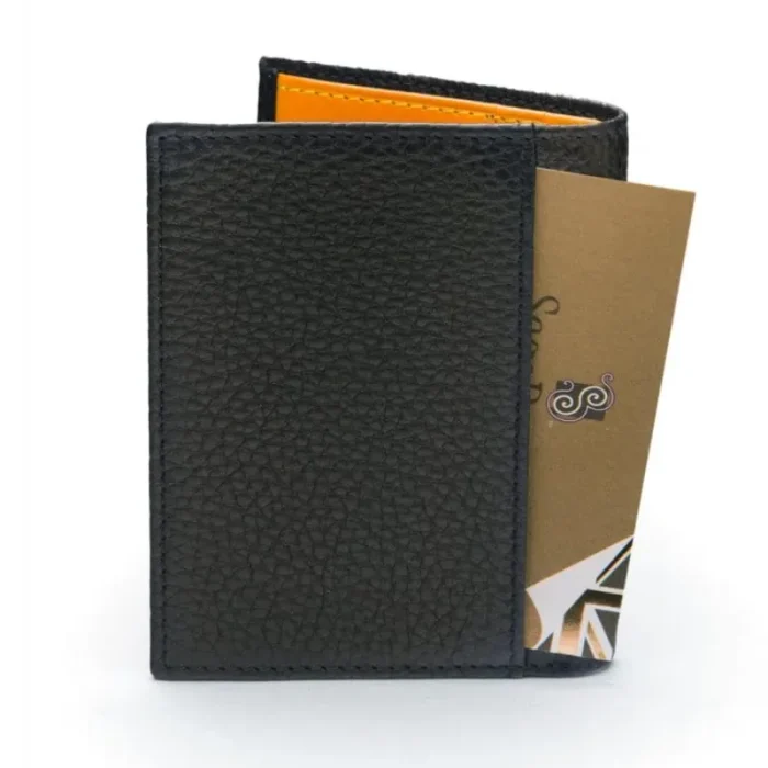 Men'S Black-Yellow Rfid Compact Leather 4 Cc Billfold Wallet Side View