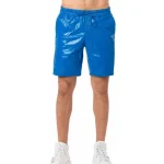 Men's Blue Leather Elastic Waist Band Shorts