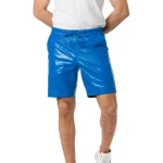 Men's Blue Leather Elastic Waist Band Shorts View