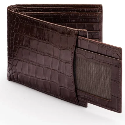 Men's Brown Croc-Effect Leather Window ID 2 in 1 Wallet