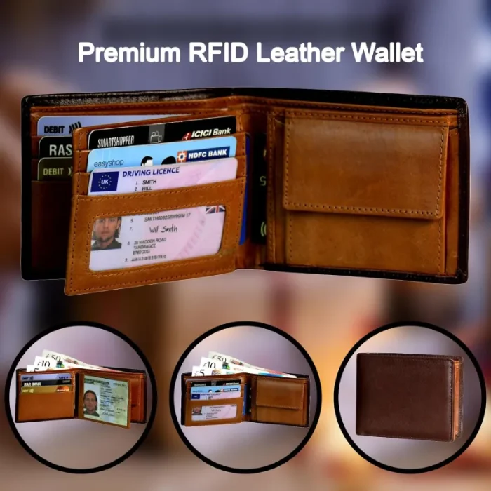 Men'S Brown Leather Coin Pocket Cardholder Wallet View