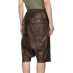 Men's Brown Leather Elastic Waist Shorts Back View