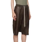 Men's Brown Leather Elastic Waist Shorts
