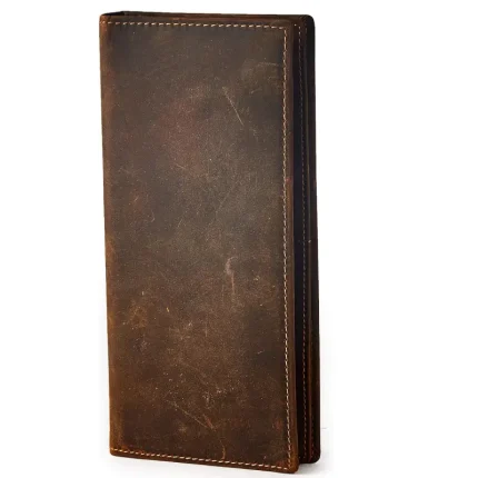 Men's Brown Full-Grain Leather Bifold Long Slim Wallet