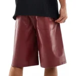 Men's Burgundy Leather Bermuda Shorts Back View