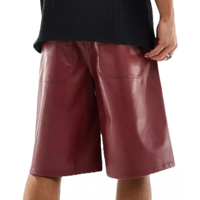 Men'S Burgundy Leather Bermuda Shorts Back View
