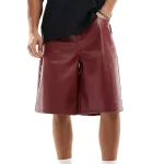 Men's Burgundy Leather Bermuda Shorts