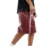 Men's Burgundy Leather Bermuda Shorts Side View