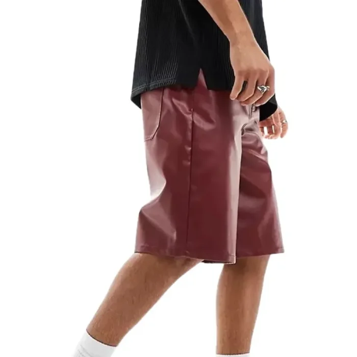 Men'S Burgundy Leather Bermuda Shorts Side View
