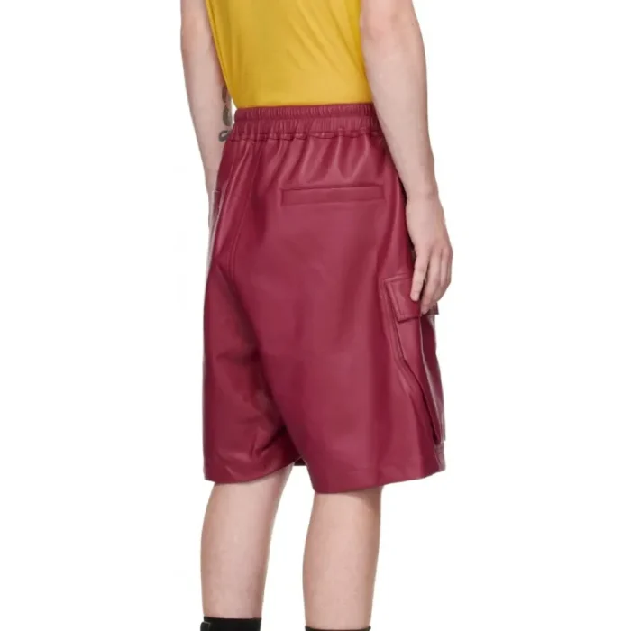 Men'S Burgundy Leather Elasticized Waistband Shorts Back View