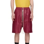 Men's Burgundy Leather Elasticized Waistband Shorts