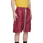 Men's Burgundy Leather Elasticized Waistband Shorts Side View