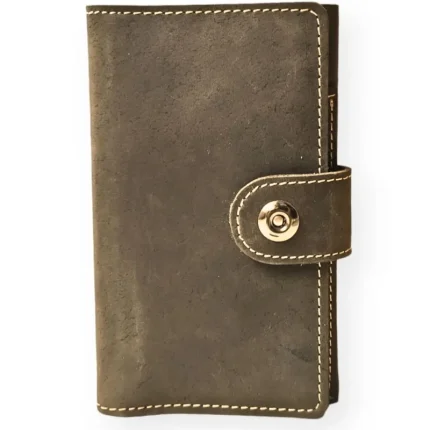 Men's Coffee Brown Zipper Leather Travel Wallet