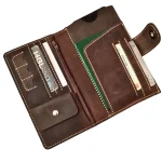 Men's Coffee Brown Zipper Leather Travel Wallet Open