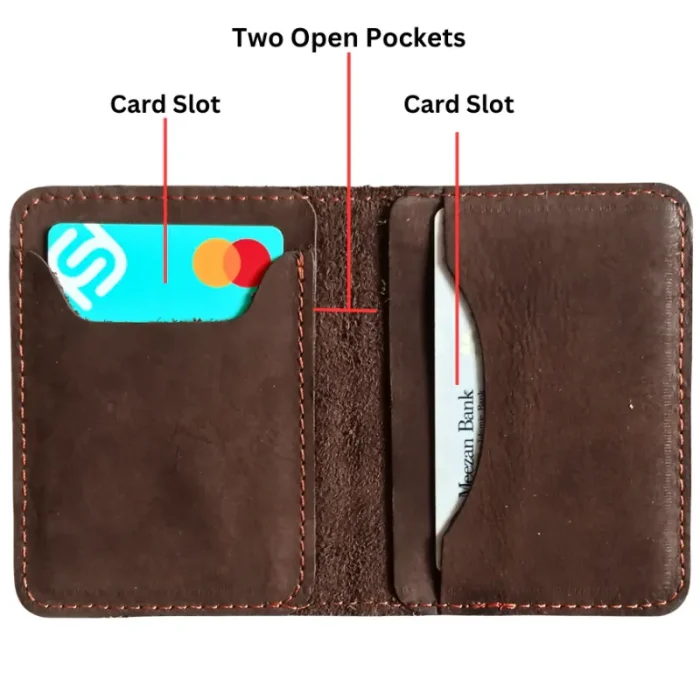 Men'S Coffee Leather Bifold Card Holder Mini Wallet Detail